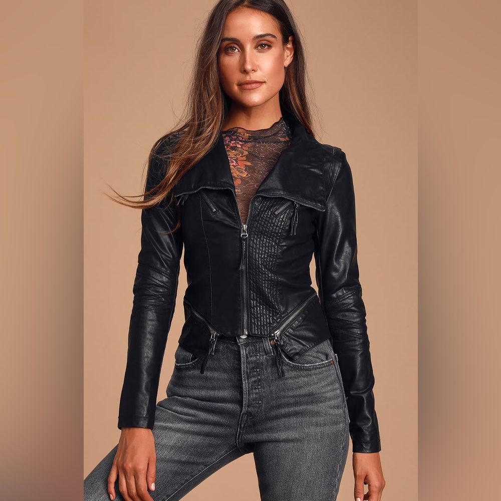 NWOT. Up On A Tuesday Black Vegan Leather Jacket